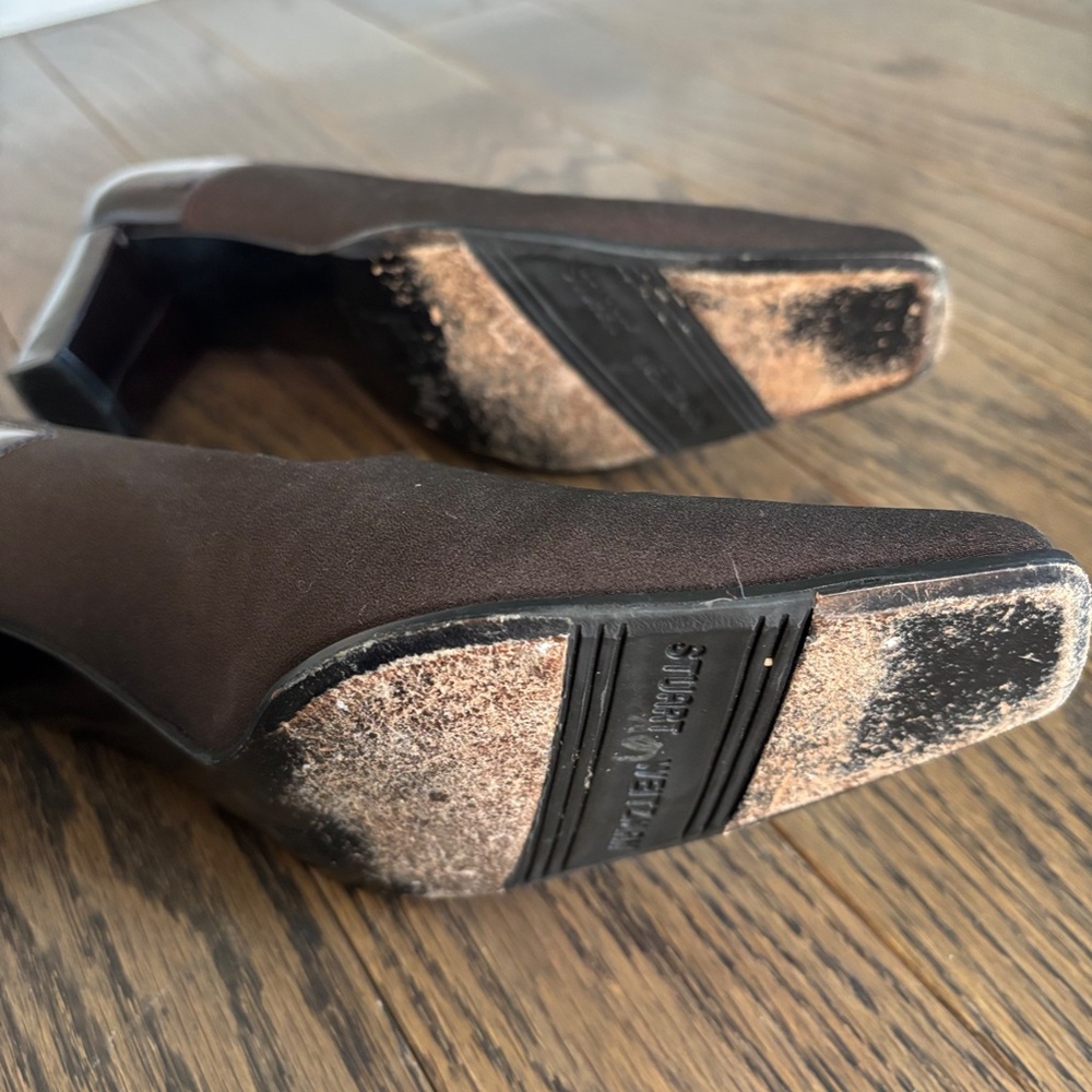 Stuart Weitzman Brown Square Toe Heels, Size 7.5 - image 6